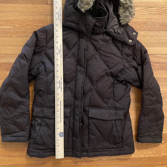 Lands' End Jacket Womens XS Petite Brown Quilted Down Faux Fur Hood Parka Zip - Picture 8 of 14